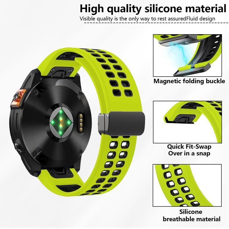 For Garmin QuickFit 26mm Kalebol Two-color Magnetic Silicone Watch Band(Orange Black) by Kalebol