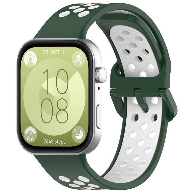 For Huawei Watch Fit3 Kalebol Two-tone Silicone Strap(Dark Green White) by Kalebol