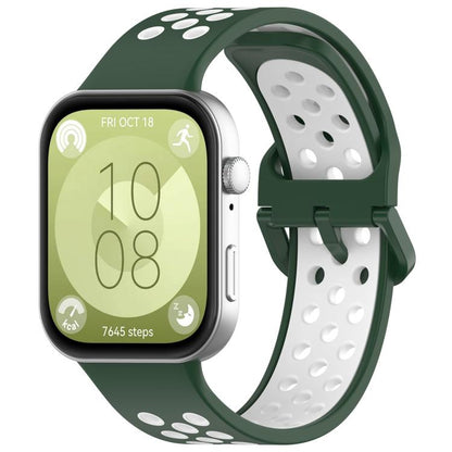 For Huawei Watch Fit3 Kalebol Two-tone Silicone Strap(Dark Green White) by Kalebol