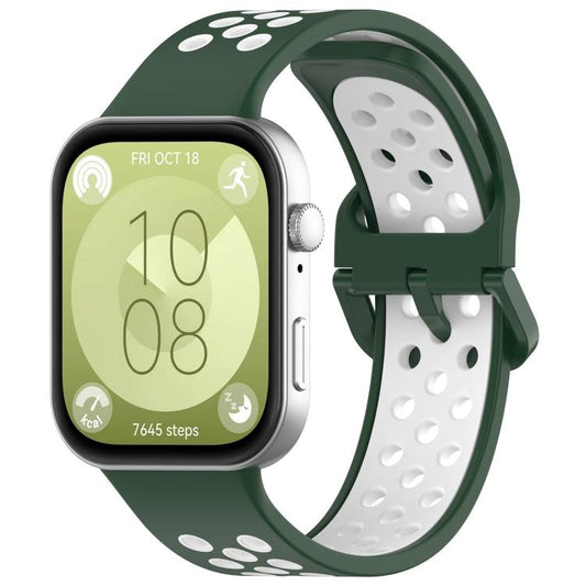 For Huawei Watch Fit3 Kalebol Two-tone Silicone Strap(Dark Green White) by Kalebol