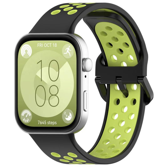 For Huawei Watch Fit3 Kalebol Two-tone Silicone Strap(Black Lime) by Kalebol