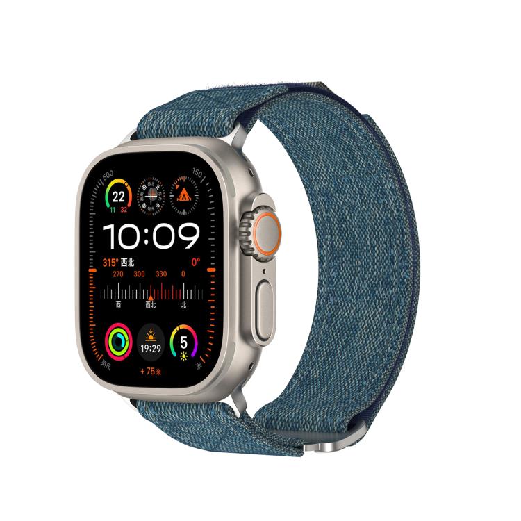 For Apple Watch 46mm / 49mm / 45mm / 44mm Kalebol Canvas Pattern Nylon Loop Strap(Light Blue) by Kalebol