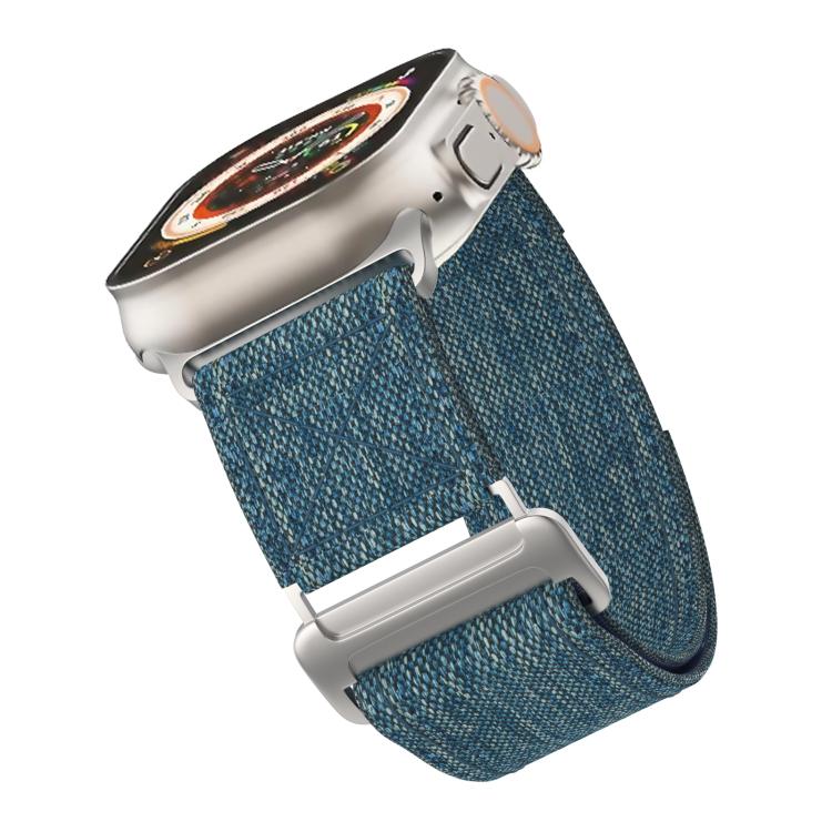For Apple Watch 46mm / 49mm / 45mm / 44mm Kalebol Canvas Pattern Nylon Loop Strap(Light Blue) by Kalebol