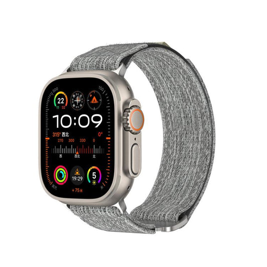 For Apple Watch 46mm / 49mm / 45mm / 44mm Kalebol Canvas Pattern Nylon Loop Strap(Light Grey) by Kalebol