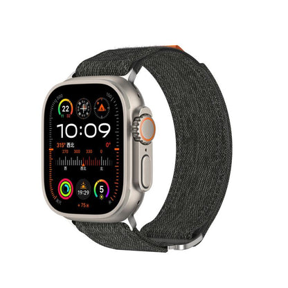 For Apple Watch 42mm / 41mm / 40mm / 38mm Kalebol Canvas Pattern Nylon Loop Strap(Black) by Kalebol