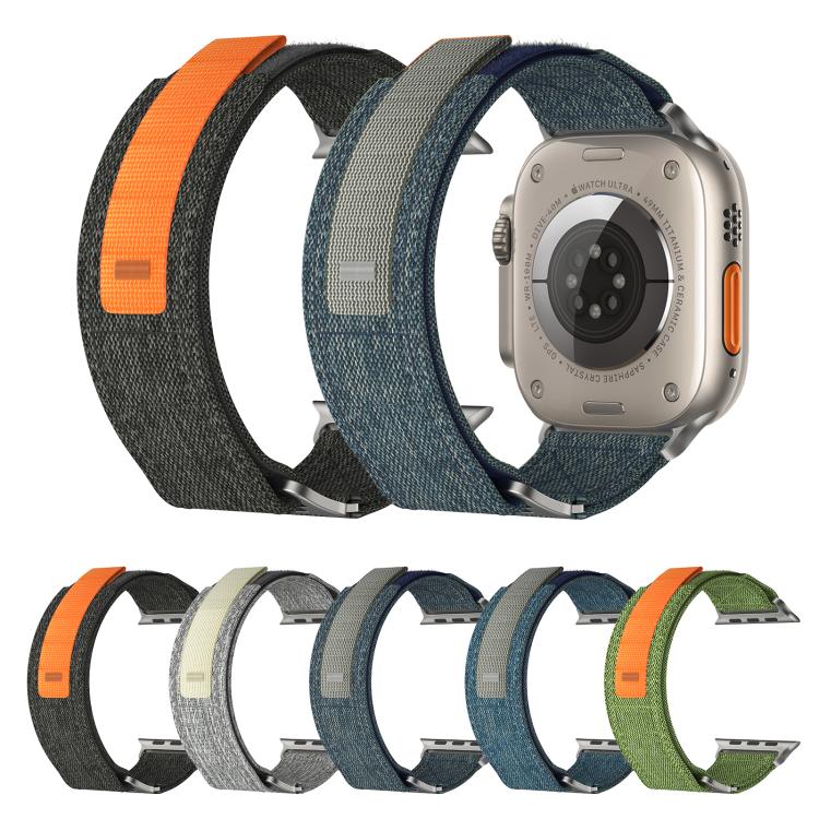 For Apple Watch 46mm / 49mm / 45mm / 44mm Kalebol Canvas Pattern Nylon Loop Strap(Blue) by Kalebol