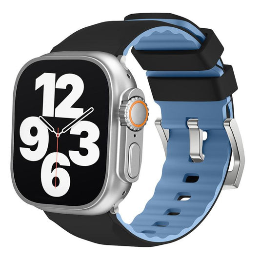 For Apple Watch 46mm / 49mm / 45mm / 44mm Kalebol Contrast Two-tone Silicone Strap(Black) by Kalebol