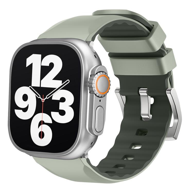 For Apple Watch 46mm / 49mm / 45mm / 44mm Kalebol Contrast Two-tone Silicone Strap(Matcha Green) by Kalebol