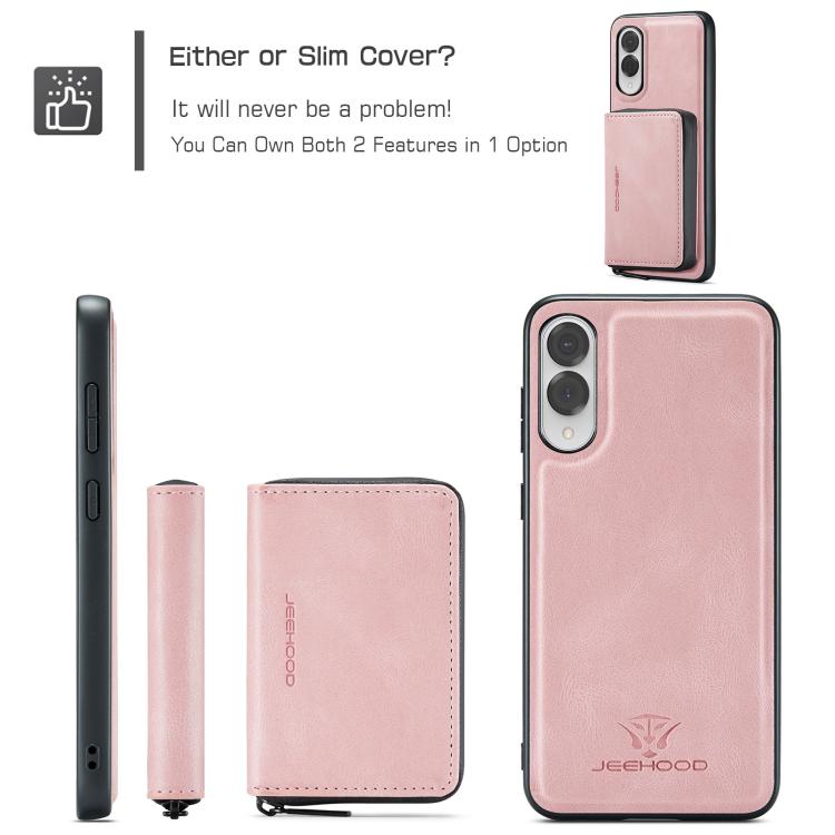 For Samsung Galaxy S25 Edge 5G JEEHOOD J02 Magnetic Zipper Horizontal Flip Leather Phone Case(Pink) by JEEHOOD