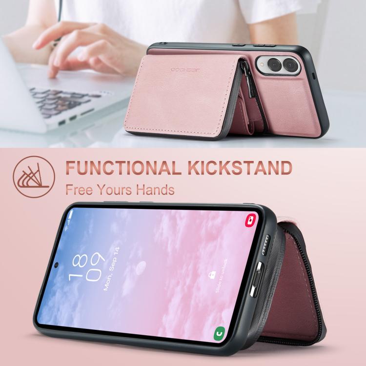 For Samsung Galaxy S25 Edge 5G JEEHOOD J02 Magnetic Zipper Horizontal Flip Leather Phone Case(Pink) by JEEHOOD