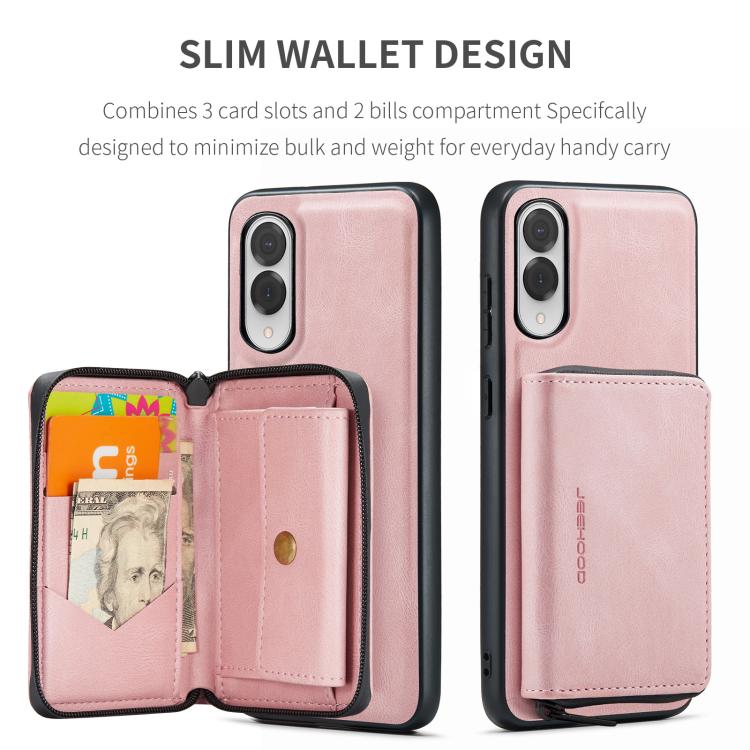 For Samsung Galaxy S25 Edge 5G JEEHOOD J02 Magnetic Zipper Horizontal Flip Leather Phone Case(Pink) by JEEHOOD