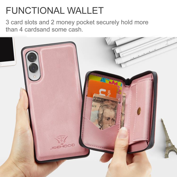 For Samsung Galaxy S25 Edge 5G JEEHOOD J02 Magnetic Zipper Horizontal Flip Leather Phone Case(Pink) by JEEHOOD