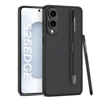 For Samsung Galaxy S25 Edge 5G GKK Metal Paint Skin Feel Leather Phone Case with Pen(Black) by GKK