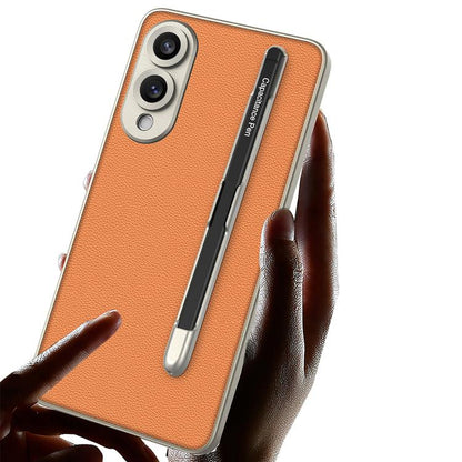 For Samsung Galaxy S25 Edge 5G GKK Metal Paint Skin Feel Leather Phone Case with Pen(Black) by GKK