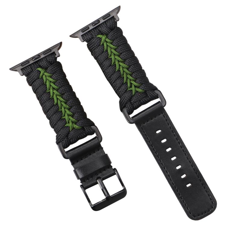 For Apple Watch 46mm / 49mm / 45mm / 44mm Double Leather Buckle Paracord Nylon Watch Band(Green) by bashfashion