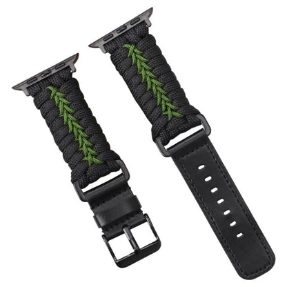 For Apple Watch 46mm / 49mm / 45mm / 44mm Double Leather Buckle Paracord Nylon Watch Band(Green) by bashfashion
