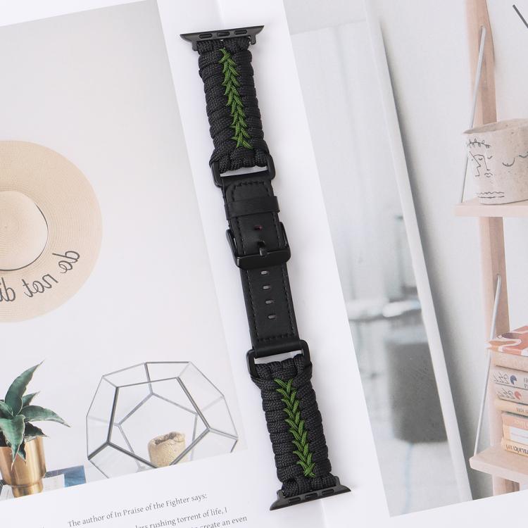 For Apple Watch 46mm / 49mm / 45mm / 44mm Double Leather Buckle Paracord Nylon Watch Band(Green) by bashfashion