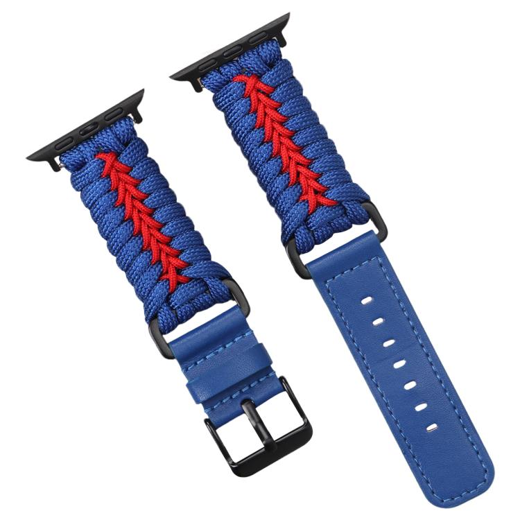 For Apple Watch 46mm / 49mm / 45mm / 44mm Double Leather Buckle Paracord Nylon Watch Band(Blue) by bashfashion