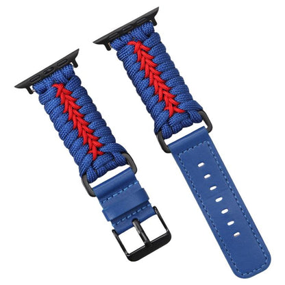 For Apple Watch 46mm / 49mm / 45mm / 44mm Double Leather Buckle Paracord Nylon Watch Band(Blue) by bashfashion