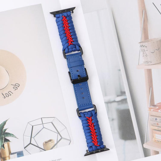 For Apple Watch 46mm / 49mm / 45mm / 44mm Double Leather Buckle Paracord Nylon Watch Band(Blue) by bashfashion