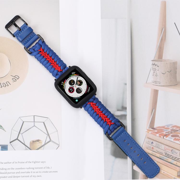 For Apple Watch 46mm / 49mm / 45mm / 44mm Double Leather Buckle Paracord Nylon Watch Band(Blue) by bashfashion