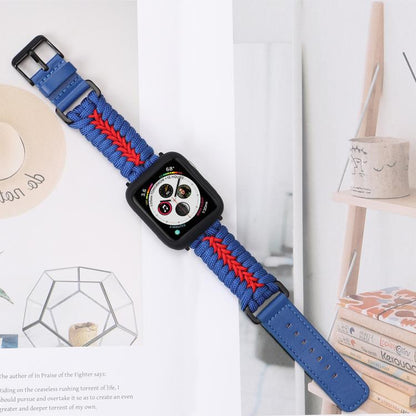For Apple Watch 46mm / 49mm / 45mm / 44mm Double Leather Buckle Paracord Nylon Watch Band(Blue) by bashfashion