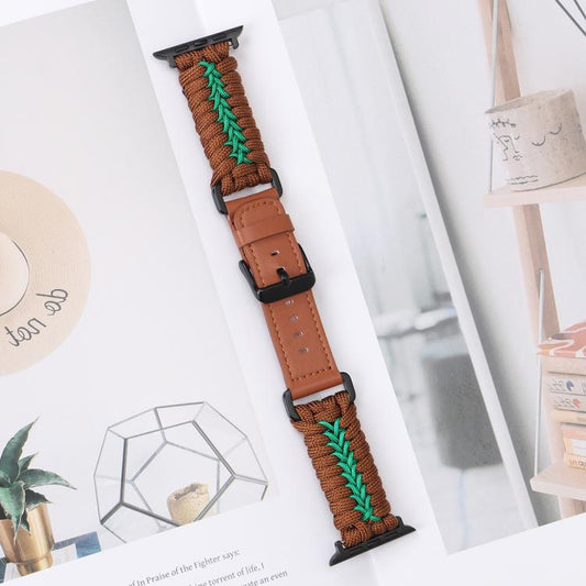 For Apple Watch 46mm / 49mm / 45mm / 44mm Double Leather Buckle Paracord Nylon Watch Band(Brown) by bashfashion