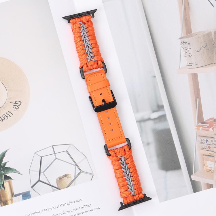 For Apple Watch 46mm / 49mm / 45mm / 44mm Double Leather Buckle Paracord Nylon Watch Band(Orange) by bashfashion