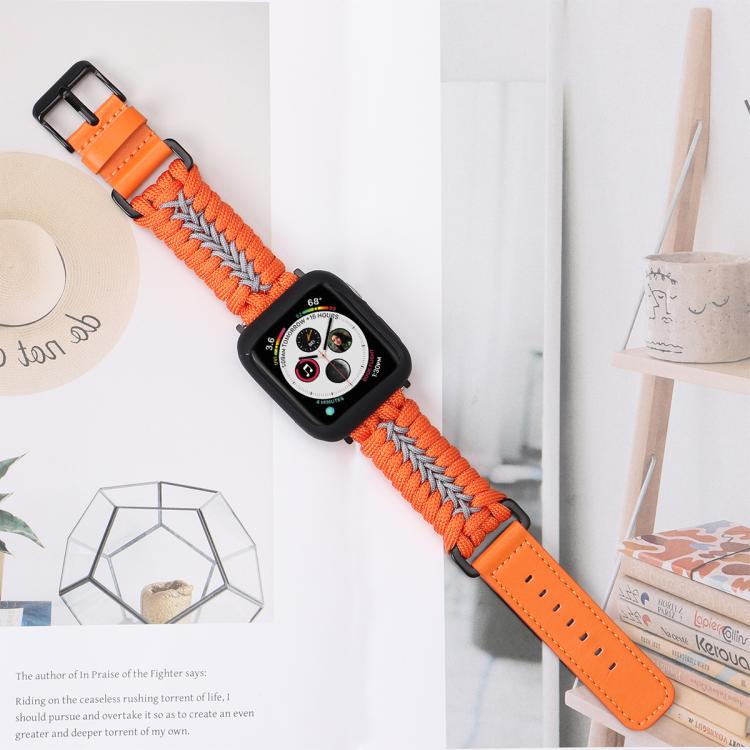 For Apple Watch 46mm / 49mm / 45mm / 44mm Double Leather Buckle Paracord Nylon Watch Band(Orange) by bashfashion
