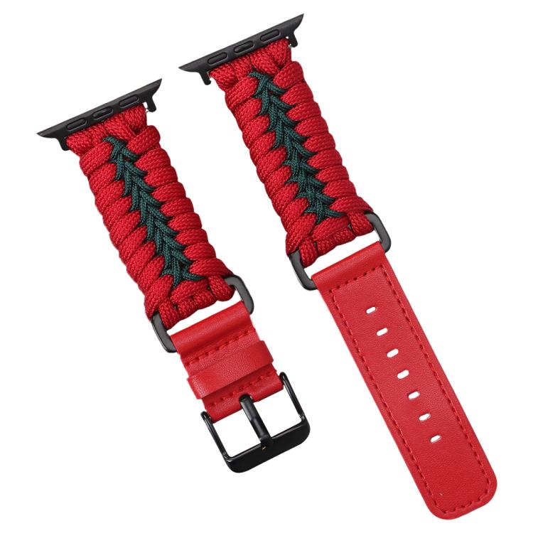 For Apple Watch 46mm / 49mm / 45mm / 44mm Double Leather Buckle Paracord Nylon Watch Band(Red) by bashfashion