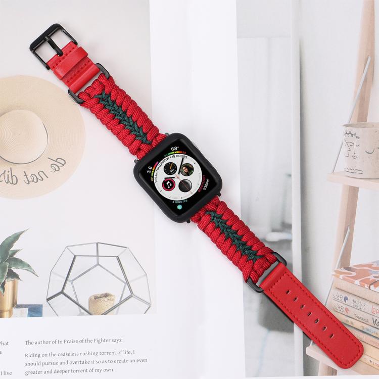 For Apple Watch 46mm / 49mm / 45mm / 44mm Double Leather Buckle Paracord Nylon Watch Band(Red) by bashfashion