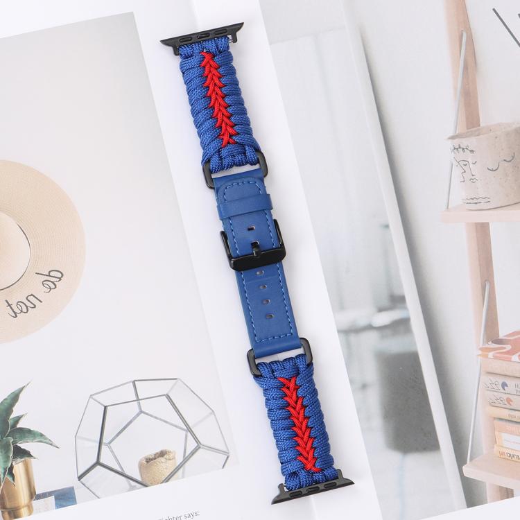 For Apple Watch 42mm / 41mm / 40mm / 38mm Double Leather Buckle Paracord Nylon Watch Band(Blue) by bashfashion