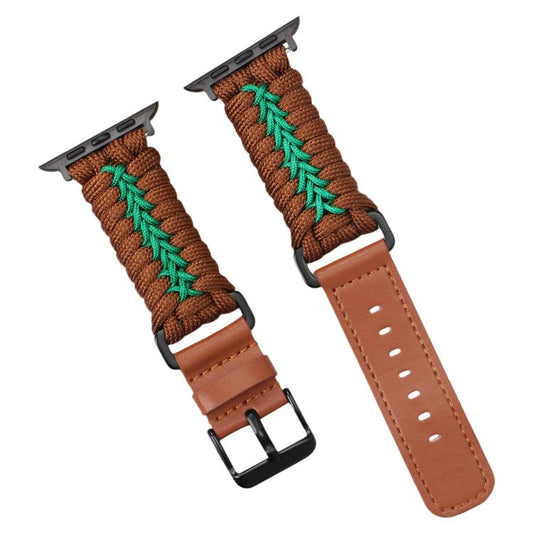 For Apple Watch 42mm / 41mm / 40mm / 38mm Double Leather Buckle Paracord Nylon Watch Band(Brown) by bashfashion