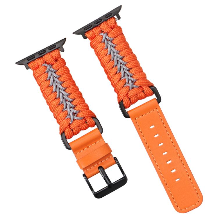 For Apple Watch 42mm / 41mm / 40mm / 38mm Double Leather Buckle Paracord Nylon Watch Band(Orange) by bashfashion