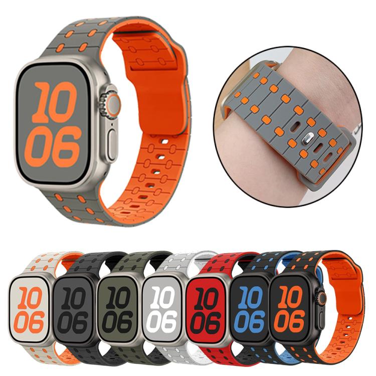 For Apple Watch 46mm / 49mm / 45mm / 44mm Three-color Reverse Buckle Silicone Watch Band(Black Orange) by bashfashion