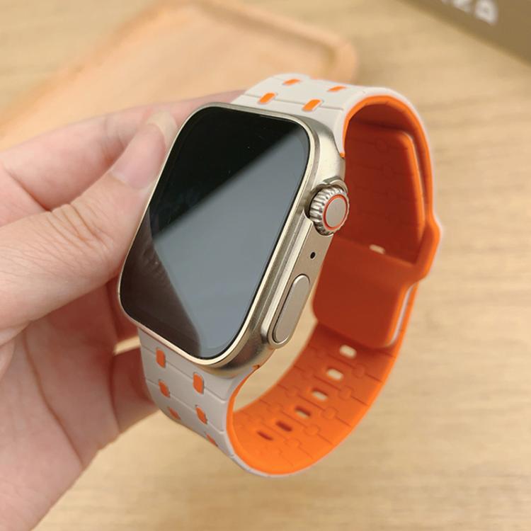 For Apple Watch 46mm / 49mm / 45mm / 44mm Three-color Reverse Buckle Silicone Watch Band(Black Orange) by bashfashion