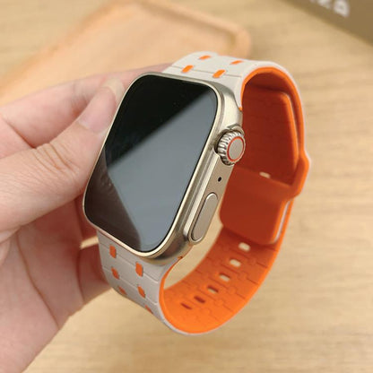For Apple Watch 46mm / 49mm / 45mm / 44mm Three-color Reverse Buckle Silicone Watch Band(Black Orange) by bashfashion