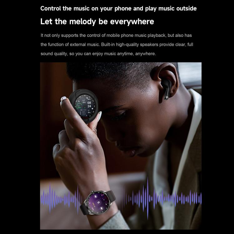 D9 1.46 inch 2 in 1 Bluetooth Earphone Smart Watch, Support Bluetooth Call / NFC / Heart Rate(Black) by bashfashion