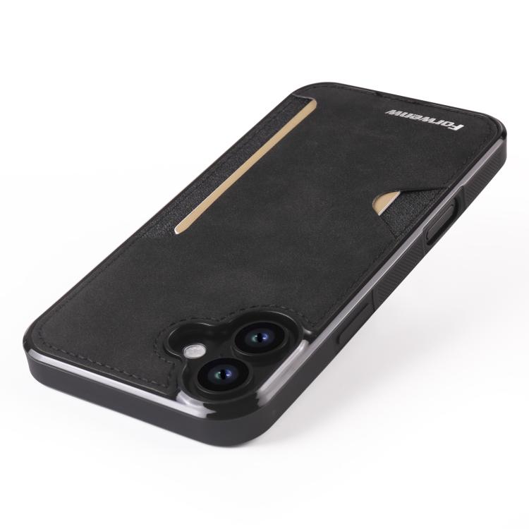 For iPhone 16 Plus Forwenw F5 Series Integrated Card Bag Phone Case(Black) by Forwenw