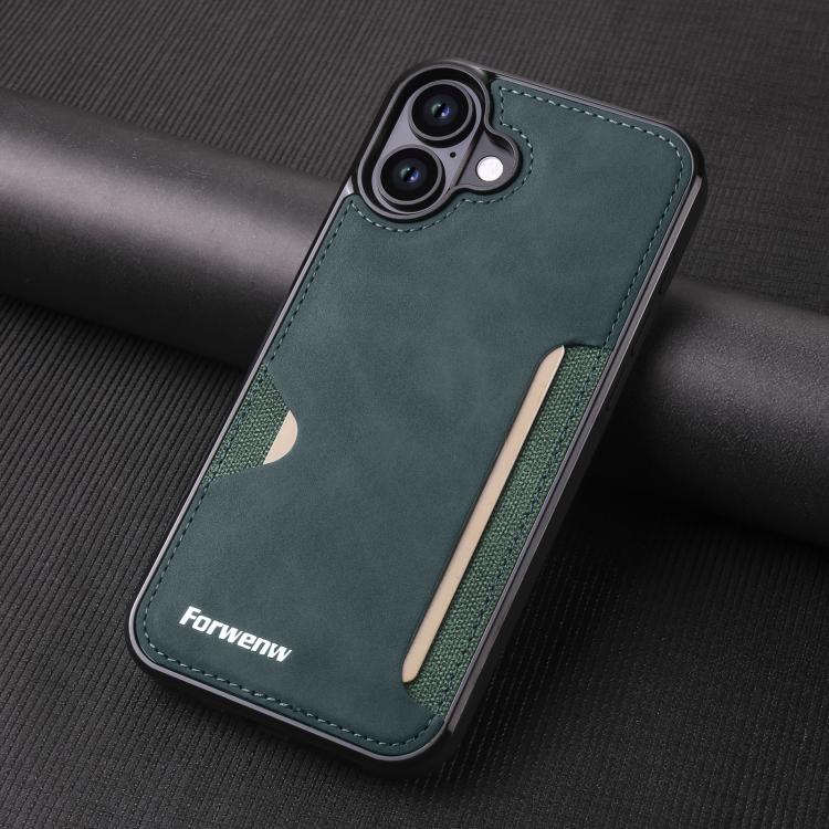 For iPhone 16 Plus Forwenw F5 Series Integrated Card Bag Phone Case(Green) by Forwenw