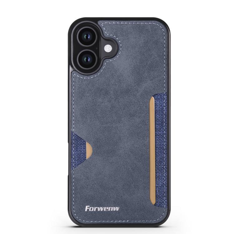 For iPhone 16 Plus Forwenw F5 Series Integrated Card Bag Phone Case(Blue) by Forwenw