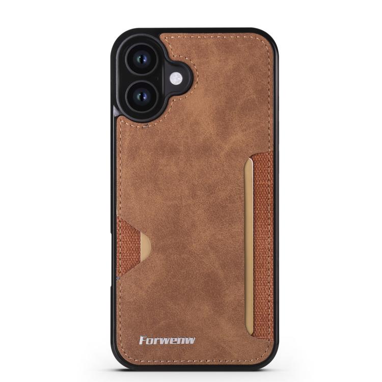 For iPhone 16 Plus Forwenw F5 Series Integrated Card Bag Phone Case(Brown) by Forwenw