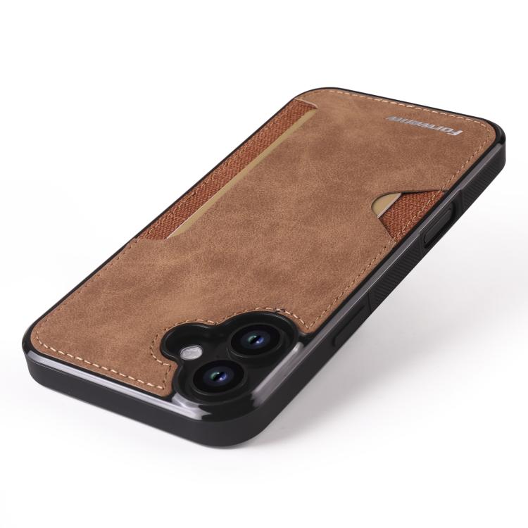 For iPhone 16 Plus Forwenw F5 Series Integrated Card Bag Phone Case(Brown) by Forwenw