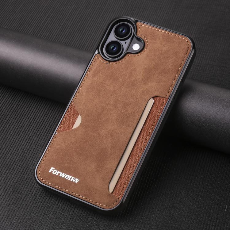 For iPhone 16 Plus Forwenw F5 Series Integrated Card Bag Phone Case(Brown) by Forwenw