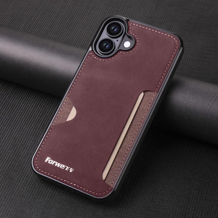 For iPhone 16 Plus Forwenw F5 Series Integrated Card Bag Phone Case(Red) by Forwenw