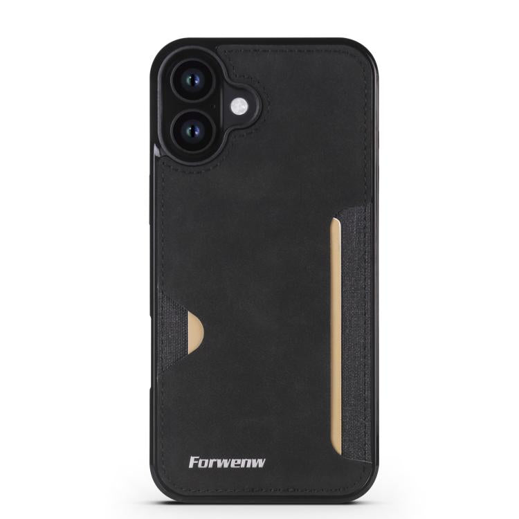 For iPhone 16 Forwenw F5 Series Integrated Card Bag Phone Case(Black) by Forwenw