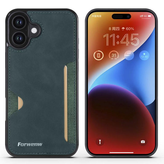 For iPhone 16 Forwenw F5 Series Integrated Card Bag Phone Case(Green) by Forwenw