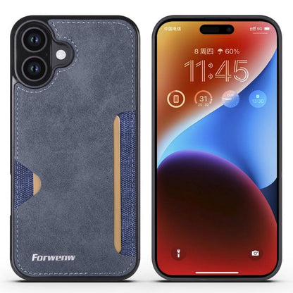 For iPhone 16 Forwenw F5 Series Integrated Card Bag Phone Case(Blue) by Forwenw