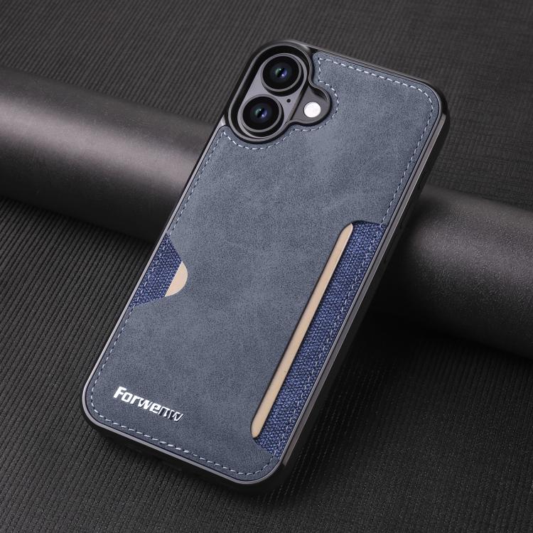 For iPhone 16 Forwenw F5 Series Integrated Card Bag Phone Case(Blue) by Forwenw