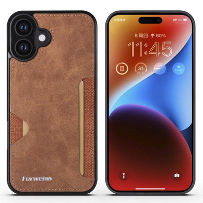 For iPhone 16 Forwenw F5 Series Integrated Card Bag Phone Case(Brown) by Forwenw